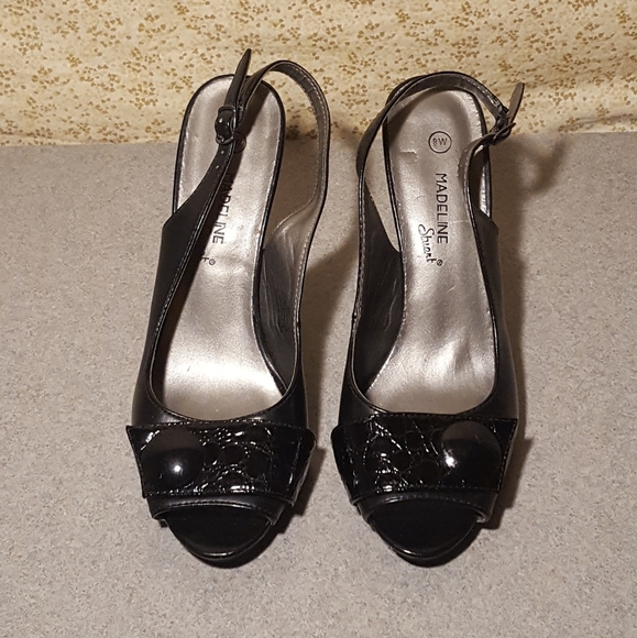 Madeline Stuart Open Toe Black Heels 9W - Picture 2 of 9